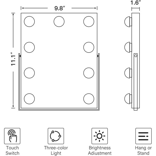 Mercer41 Misao Accent Mirror with Lights, Hollywood Makeup Mirror with